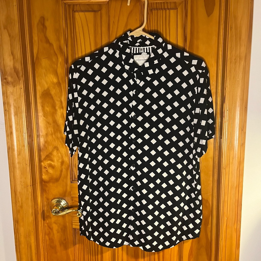 Geometric Black and White Men's Casual Shirt